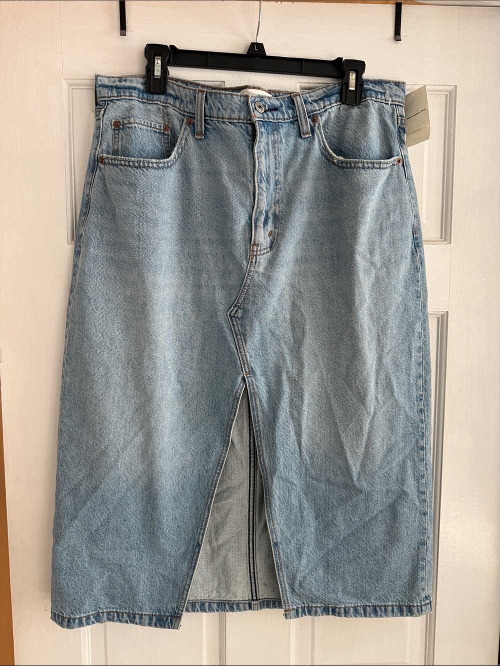 Abercrombie & Fitch Light Blue High Rise Jean Skirt with Front Slit